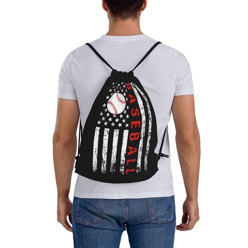 AIMASTZ American Baseball Flag Unisex Drawstring Backpack Bag Sport Gym Swim Travel Sackpack