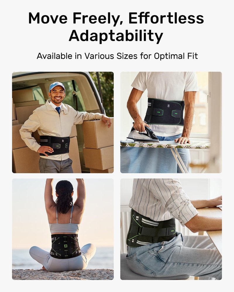 Rakiie Back Brace for Lower Back Pain Relief, 8 Stays Powerful Lumbar Support for Men Women, Back Support Belt with 3D Pad, Breathable Back Support Brace with Adjustable Strap for Herniated Disc, Sciatica, Green Size M