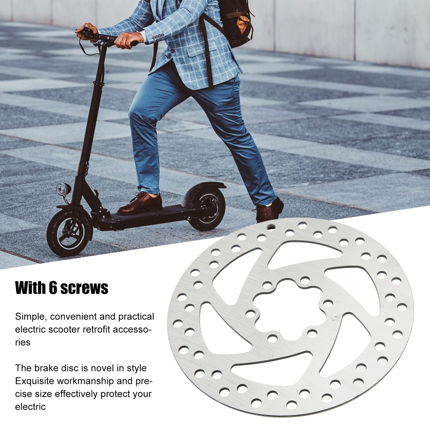 Tissting 5.5inch Electric Scooter Brake Disk Mini Round Stainless Steel 6 Hole Brake Disc with 6 Screws for Electric Replacement Accessories