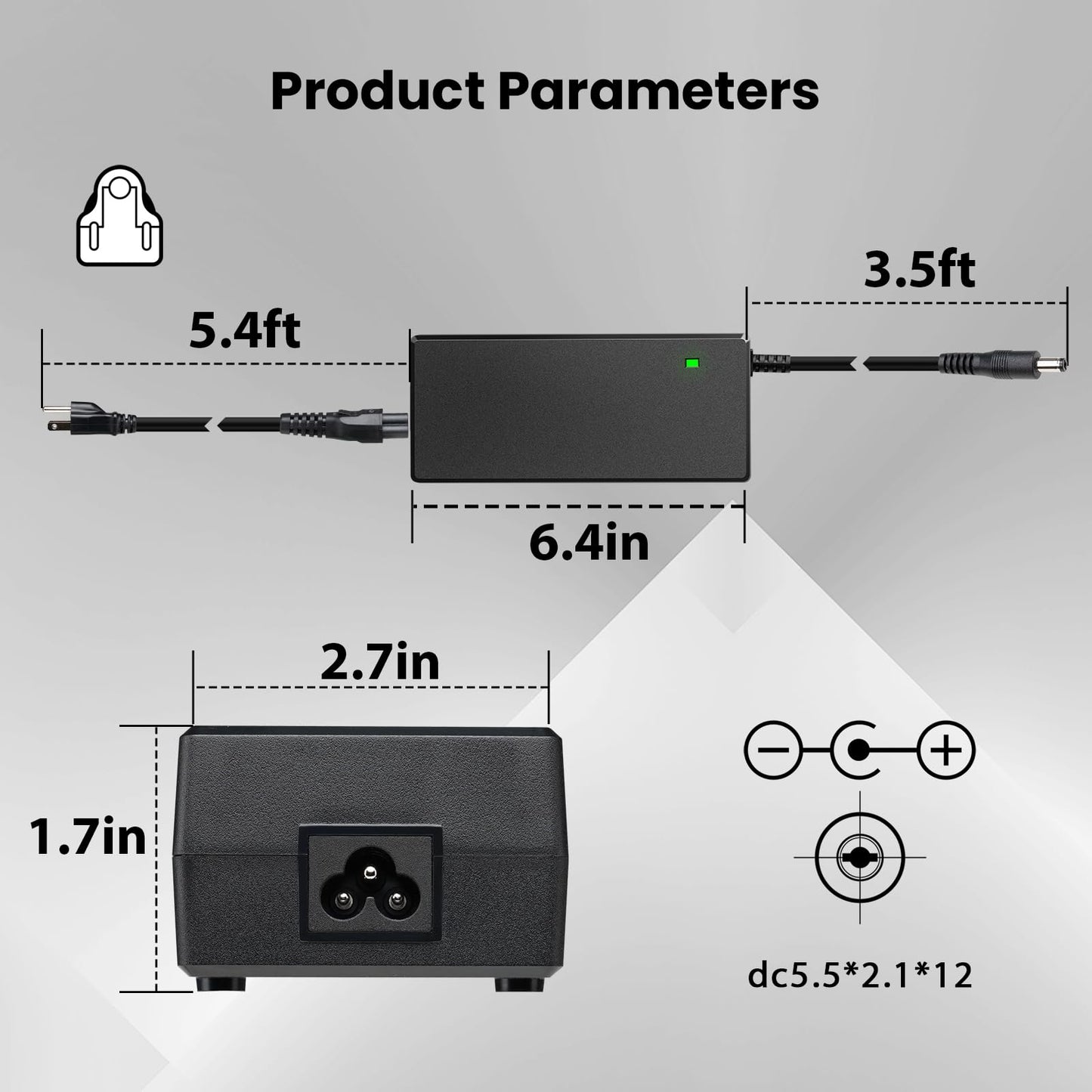 E-Mangue 36V Lithium Battery Charger Output 42V 2A for Electric Bike Battery Scooter Batteries, Charger with DC2.1 Jack Connector (5.5X2.1mm)