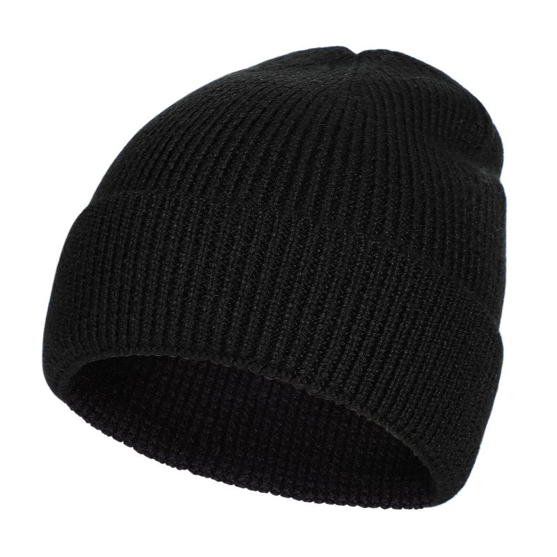 M/L/XL/XXL Merino Wool Beanie for Men, Plus Size Warm Knit Hat with Fold-Up Cuff, Soft Ski Skull Cap for Big Heads Black