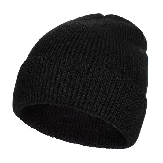 M/L/XL/XXL Merino Wool Beanie for Men, Plus Size Warm Knit Hat with Fold-Up Cuff, Soft Ski Skull Cap for Big Heads Black