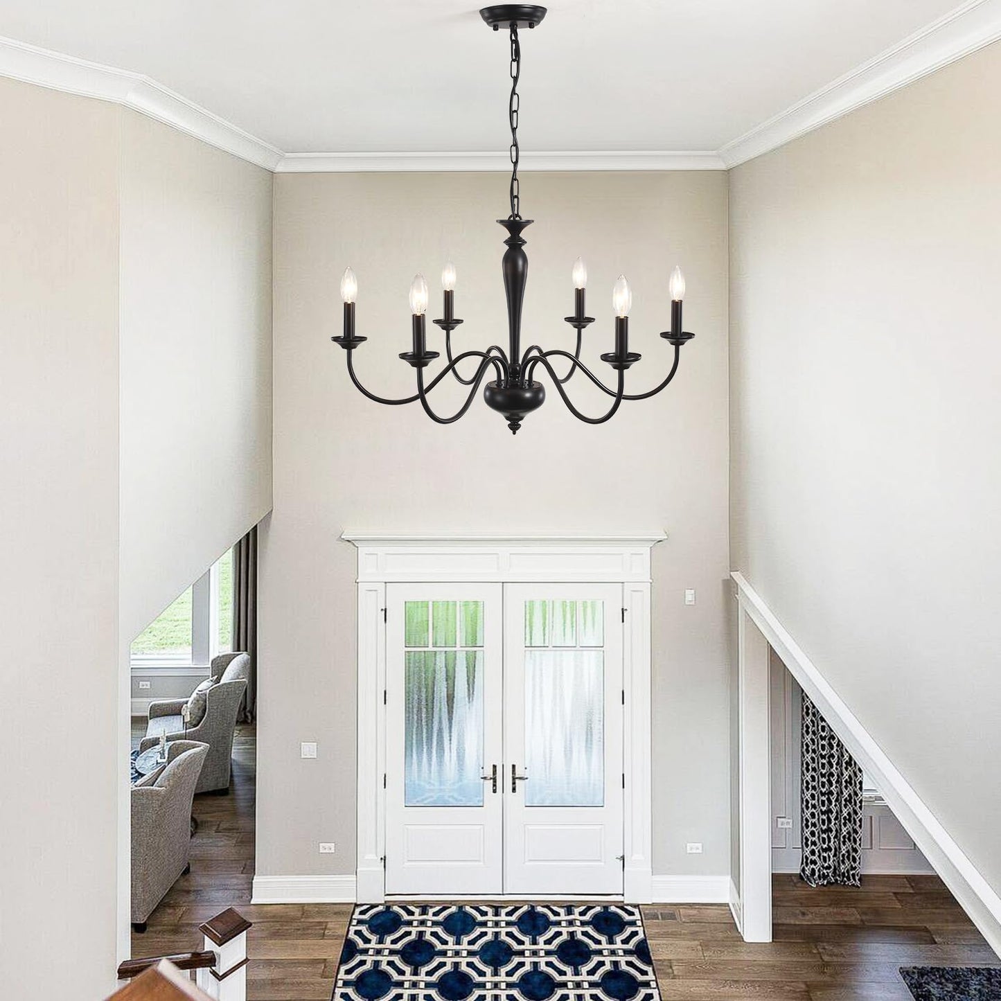 LIHHGFGS Farmhouse Chandelier for Dining Room 6 Lights Black Chandeliers Light Fixture Hanging Candle Iron Chandelier for Bedroom Kitchen Island Foyer Living Room Hallway