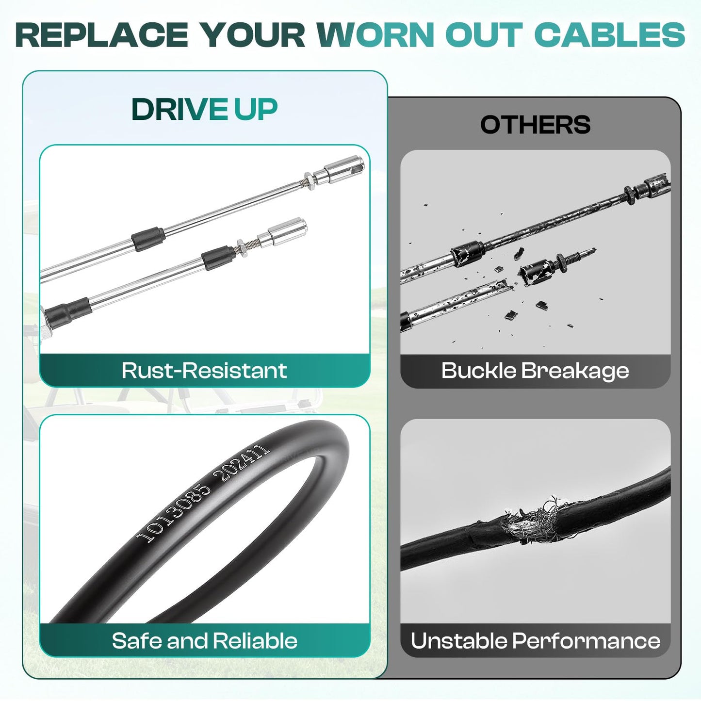 DRIVE UP Golf Cart Transmission Shift Forward Reverse Cable for 1994-1997 Club Car DS Models, OEM 1012326 1013085 1018510-02