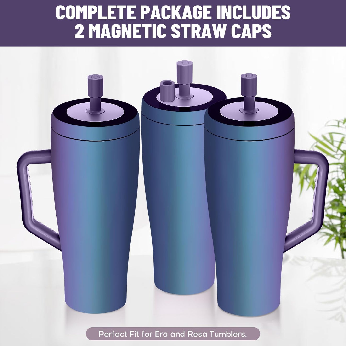 Rolitwils 2 Pack Magnetic Straw Cover, Silicone Leakproof Straw Protector for Tumbler, Compatible with Era/Resa, Drinkware Accessory