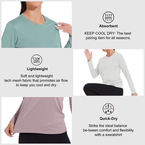 HovSiyla 5 Pack Women Long Sleeve Shirts Running UV Rash Guard Casual Tops Sun Protection Workout Hiking T Shirts for Women Black White Dark-Green Lime Dark-Pink Large