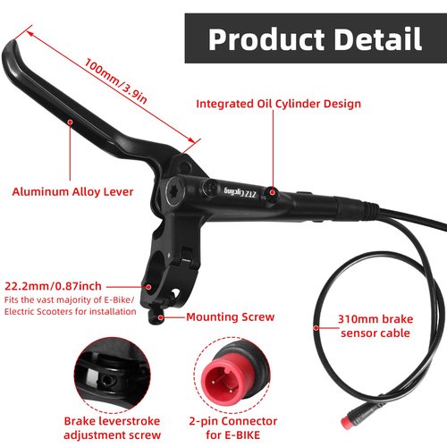 Exceedhub E-Bike Hydraulic Disc Brake Set, 2-PIN 2-Pistons Electric Power-Off Hydraulic Brakes Set, Left Front 950mm Right Rear 1880mm Pre-Bled with Mineral Oil Brakes Kit for eBike, MTB, Scooters