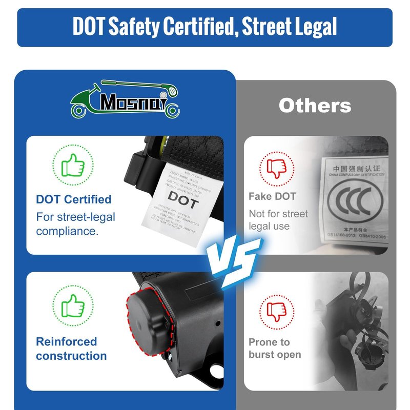 MOSNAI 61 Inch DOT Golf Car Seat Belt for EZGO TXT Club Car DS Yamaha 4 Passenger(2+2), Not Fit Yamaha G2/G9 or 2 Passenger EZGO RXV, Club Car Precedent/Onward, Yamaha G29 Drive/ Drive2