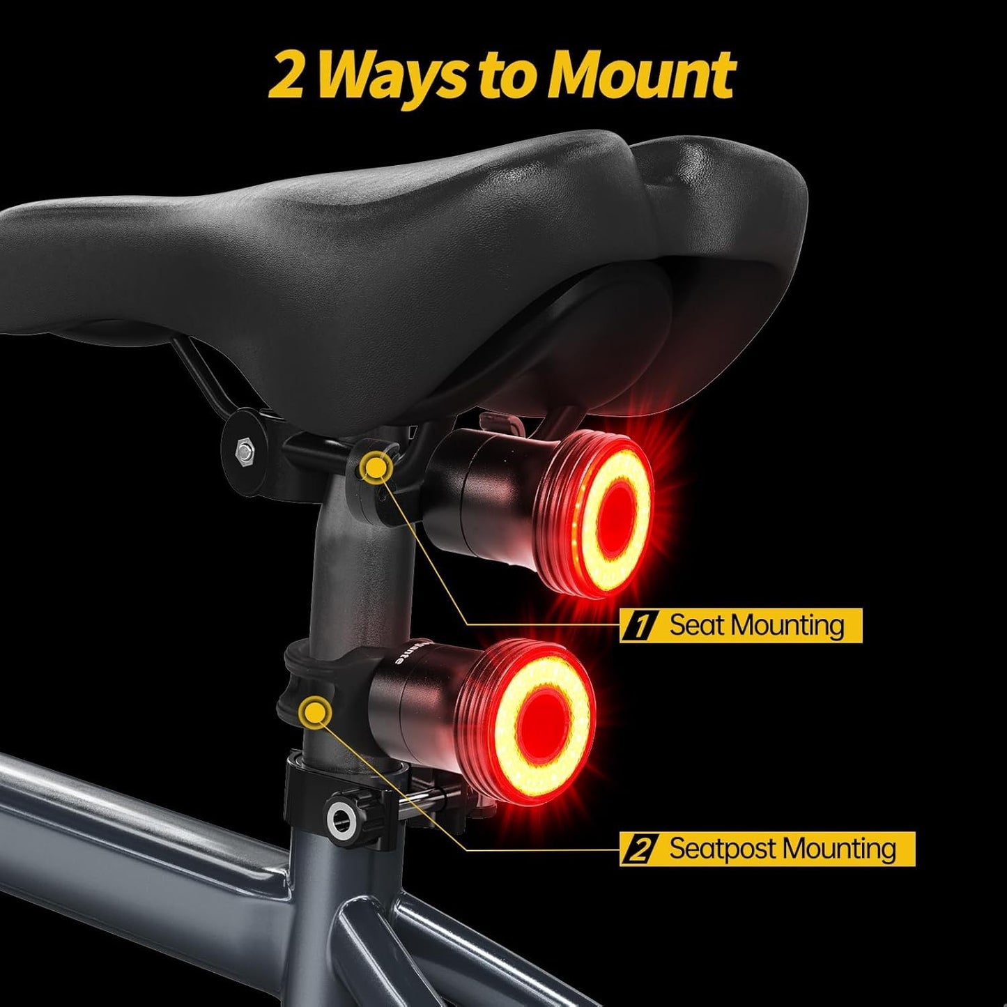 Smart Bike Tail Light, Brake Sensing, Auto On/Off, Super Bright 22 LEDs Rear Bike Light, 5 Lighting Modes, USB C Rechargeable Bicycle Taillight, IP65 Waterproof, Saddle and Seatpost Mount