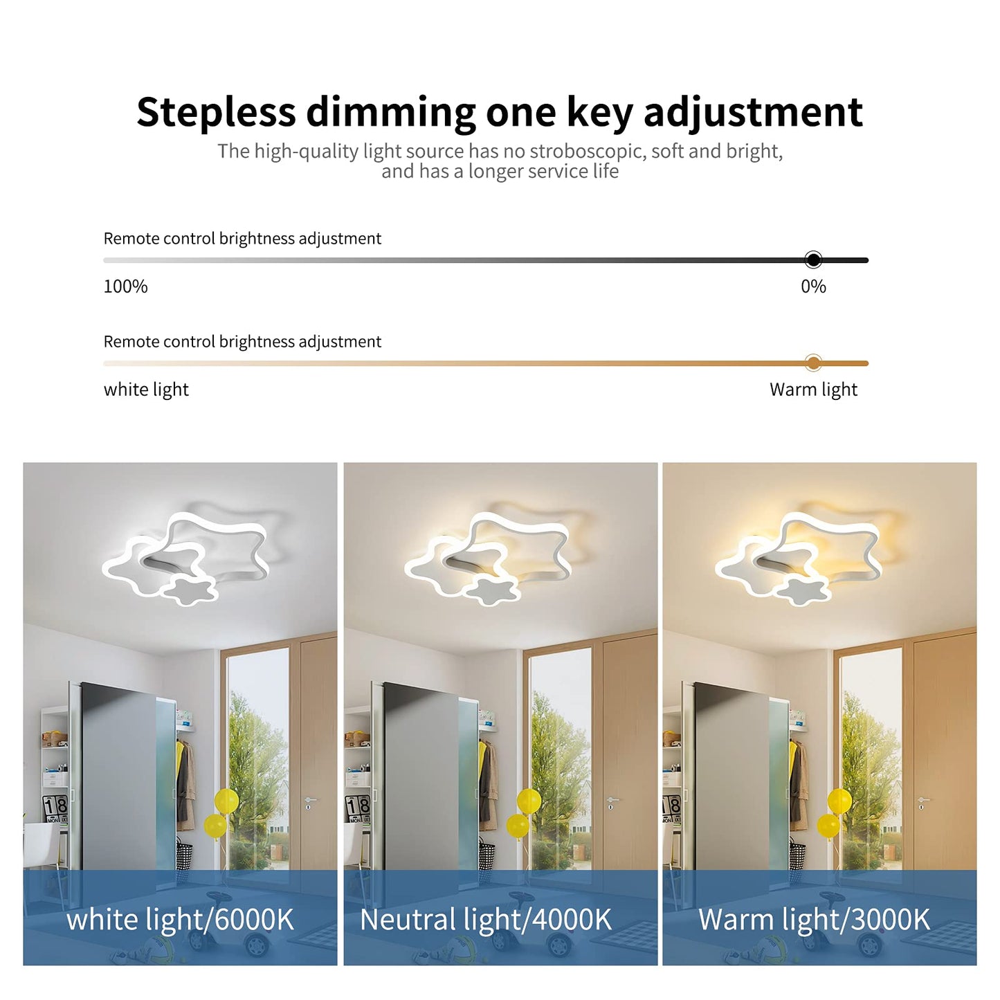 Tioolo Dimmable LED Ceiling Light, Creative Cartoon Star Ceiling Lamp, Acrylic LED Chandelier with Remote, Modern Flush Mount Chandelier Lighting Fixture for Boys Girls Bedroom Living Room, 32W/White