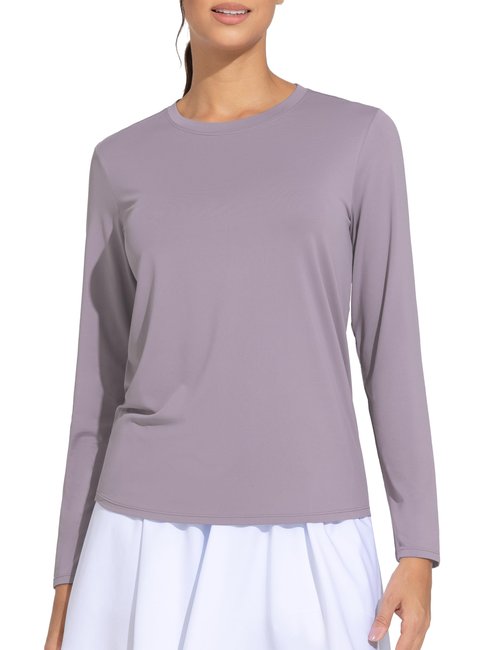 THE GYM PEOPLE Women's Ultra Soft Long Sleeve Workout Shirts Basic Crewneck Athletic Running Tops Grey Purple