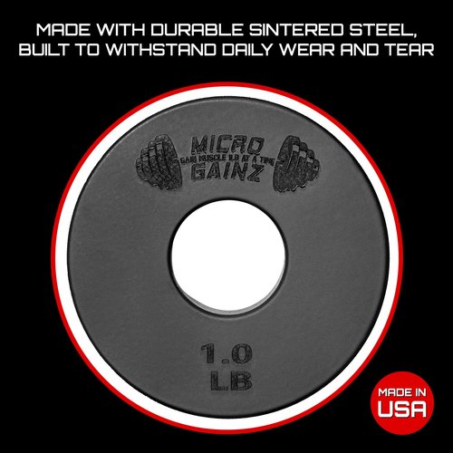 Micro Gainz Standard 1-Inch Center Hole Weight Plates, Set of 2 Black Fractional Plates Choose Set (.25LB-1.25LB), Designed for Standard 1-inch Barbells & Dumbbells, Made In USA (1 lb)