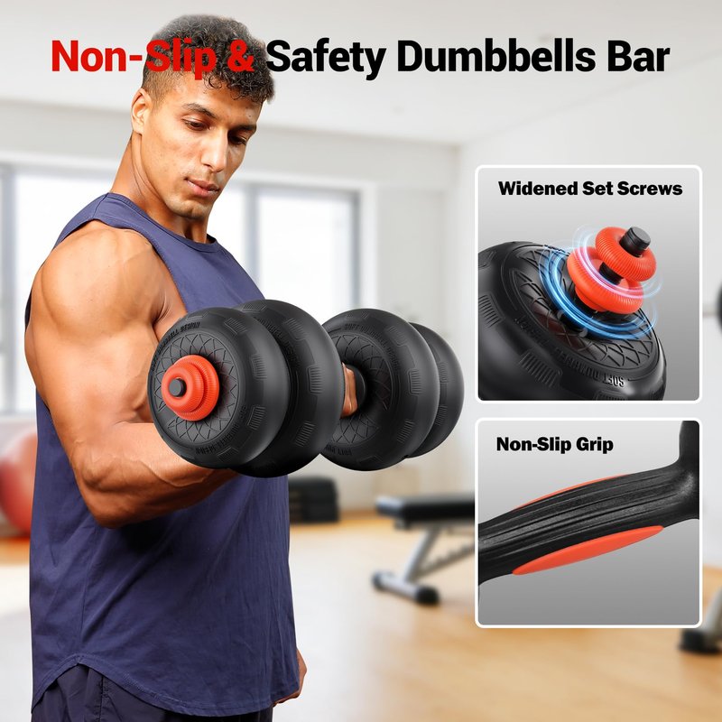 Yoleo Adjustable Dumbbell Set, 45Lbs Free Weight Set with Silent Anti-Collision Air Cushion with Connector, 5-in-1 Dumbbells Set Includes Barbell, Kettlebells, Push up Stand, Weight Plate, Exercise & Fitness Dumbbells Weight Set for Home Gym Suitable Men/