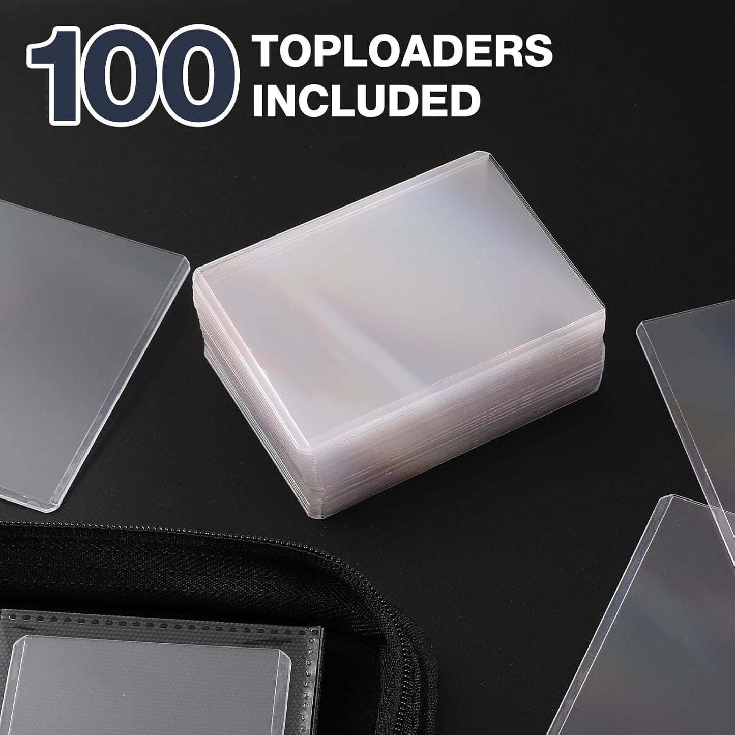 Toploader Binder - Holds 360 Toploaders | Includes 100 Toploaders - 9-Pocket PU Cover for 3" x 4" Cards