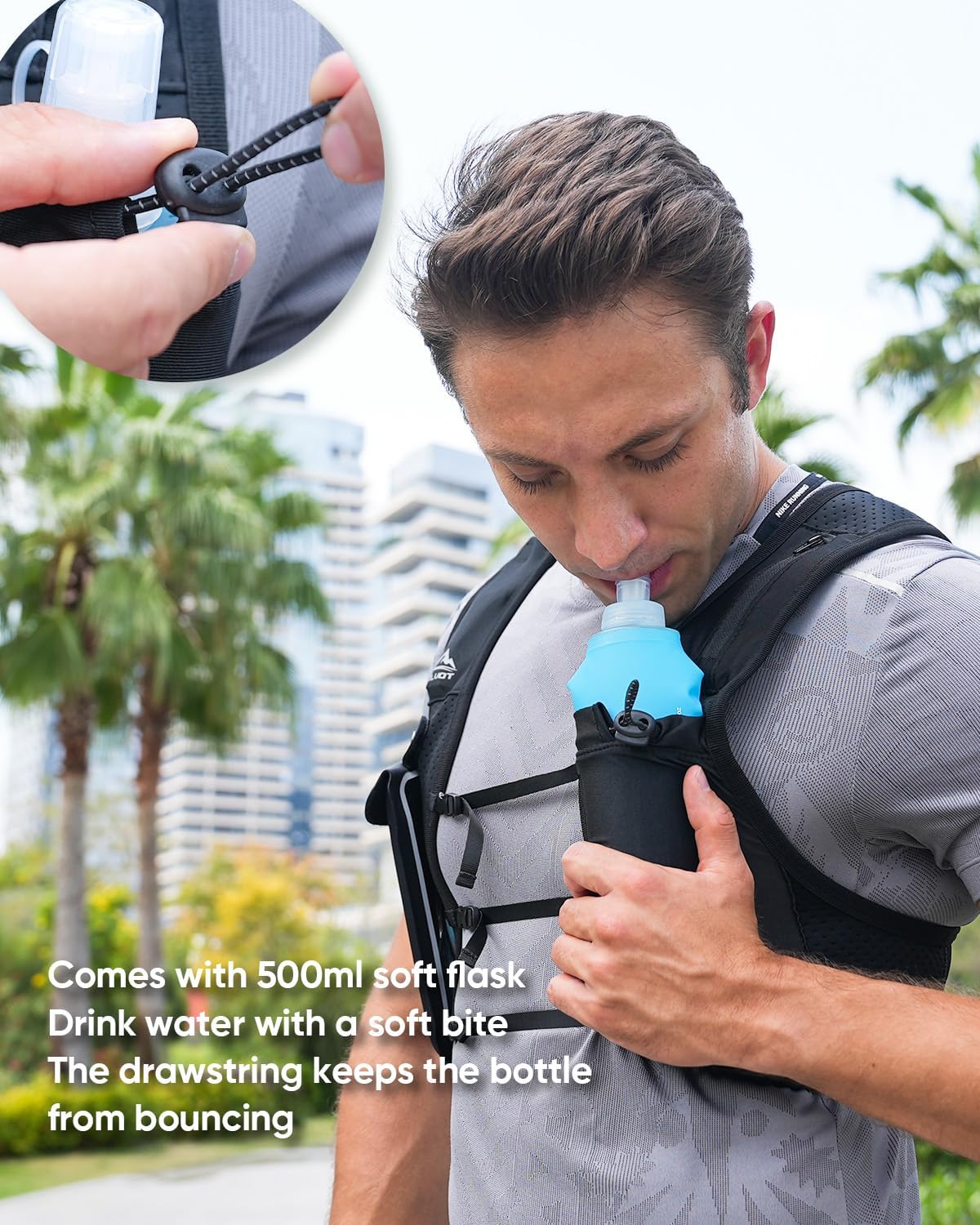 Skiennix Running Vest - Adjustable Hydration Backpack with 500ml Flask & Phone Holder | Lightweight & Reflective