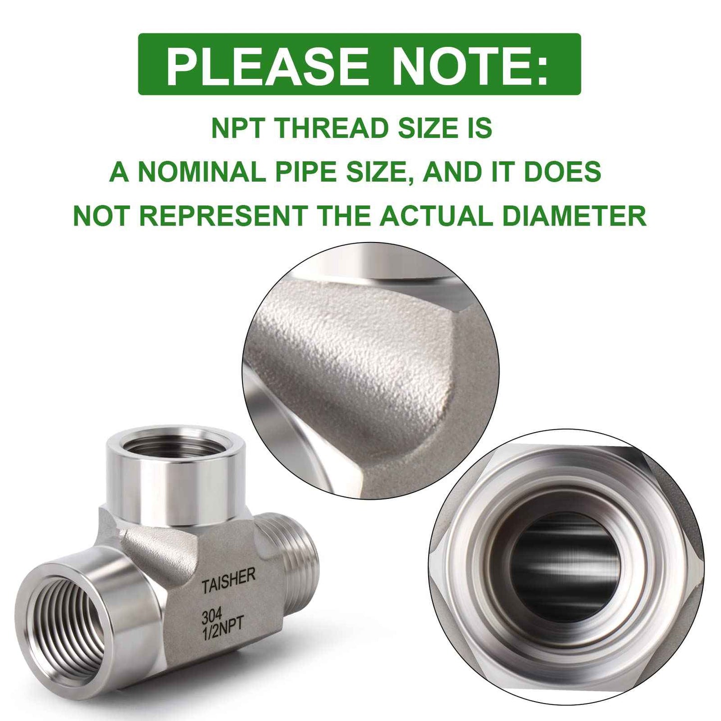 TAISHER 1PCS Forging of 304 Stainless Steel Tee Pipe Fittings, 1/2" NPT Female x 1/2" NPT Female x 1/2" NPT Male Pipe Fittings, Male Run Tee