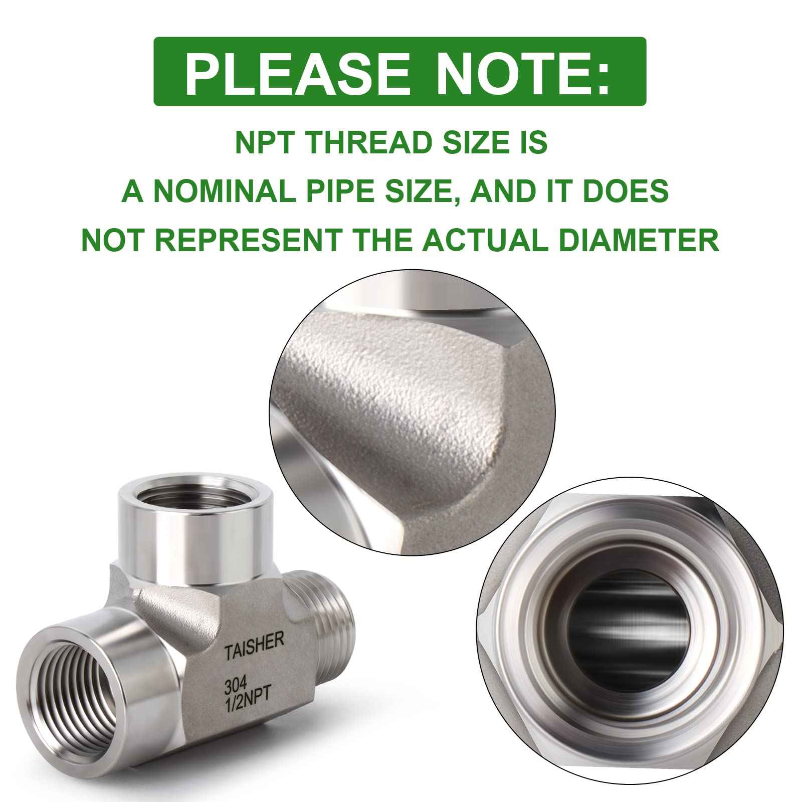 TAISHER 1PCS Forging of 304 Stainless Steel Tee Pipe Fittings, 1/2" NPT Female x 1/2" NPT Female x 1/2" NPT Male Pipe Fittings, Male Run Tee