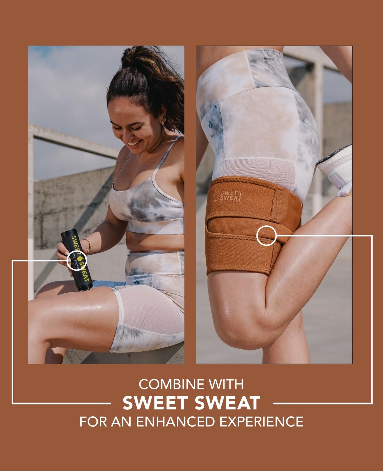 Sports Research Sweet Sweat Toned Thigh Trimmers for Men & Women | Increases Heat & Sweat to the Thighs (Clay, Medium)