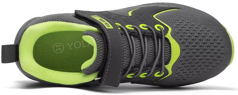 YOLARK Kids Sneakers for Boys Girls Running Tennis Shoes Non-Slip Hiking Walking Shoes Lightweight Breathable Sport Athletic（Grey Littler 13）
