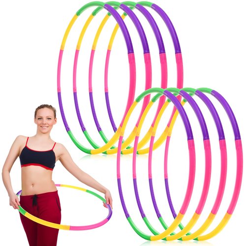 Chivao 8 Pack Color Detachable Hoop Fitness Waist Exercise Ring Plastic Exercise Hoop Adjustable Weight Size Plastic Adult Party Supplies Game Sport Gymnastic(26 Inch,Novel Style)
