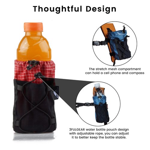 3F UL Gear Water Bottle Sleeve for Backpack Shoulder Straps, Bottle Holder Pouch, Molle Adjustable Pouches Bottle Carrier Bag for Camping Mountaineering Hiking Outdoor Activities(2-Pack Grey)