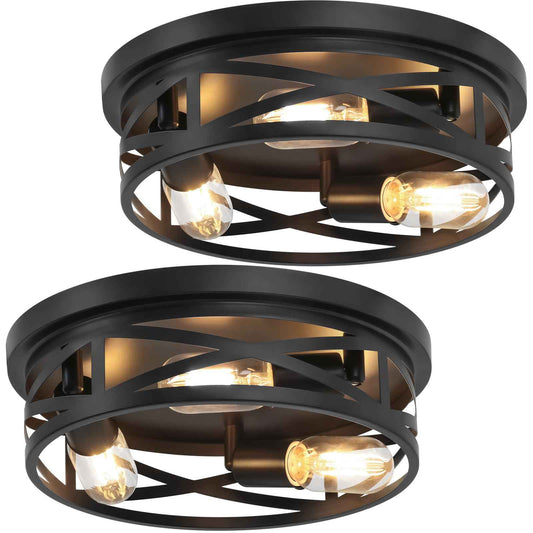 13-Inch Farmhouse Ceiling Light Fixtures 2-Pack, 3-Light Black Flush Mount Ceiling Light, Kitchen Lighting Fixtures Ceiling with Adjustable Head, Ceiling Lights for Hallway Kitchen Entryway, E26 Base