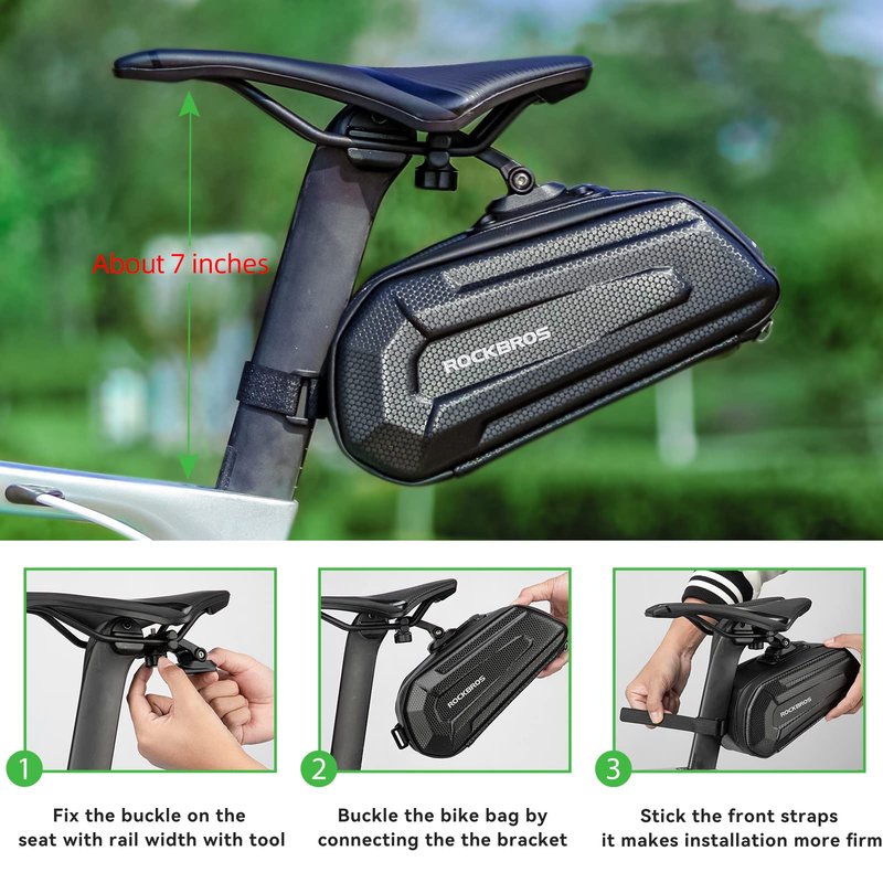 ROCKBROS Bicycle Saddle Bag Under Seat - 3D Hard Shell Bike Seat Bag With Silver Reflective Strip for Mountain Road Bikes, Quick Release 1.7L