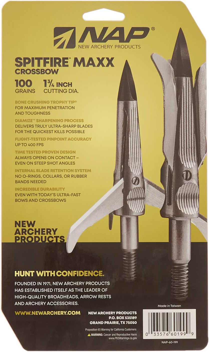 NAP Spitfire Maxx 100 X-Bow Broadheads - Precision 4-Pack for Ultimate Accuracy