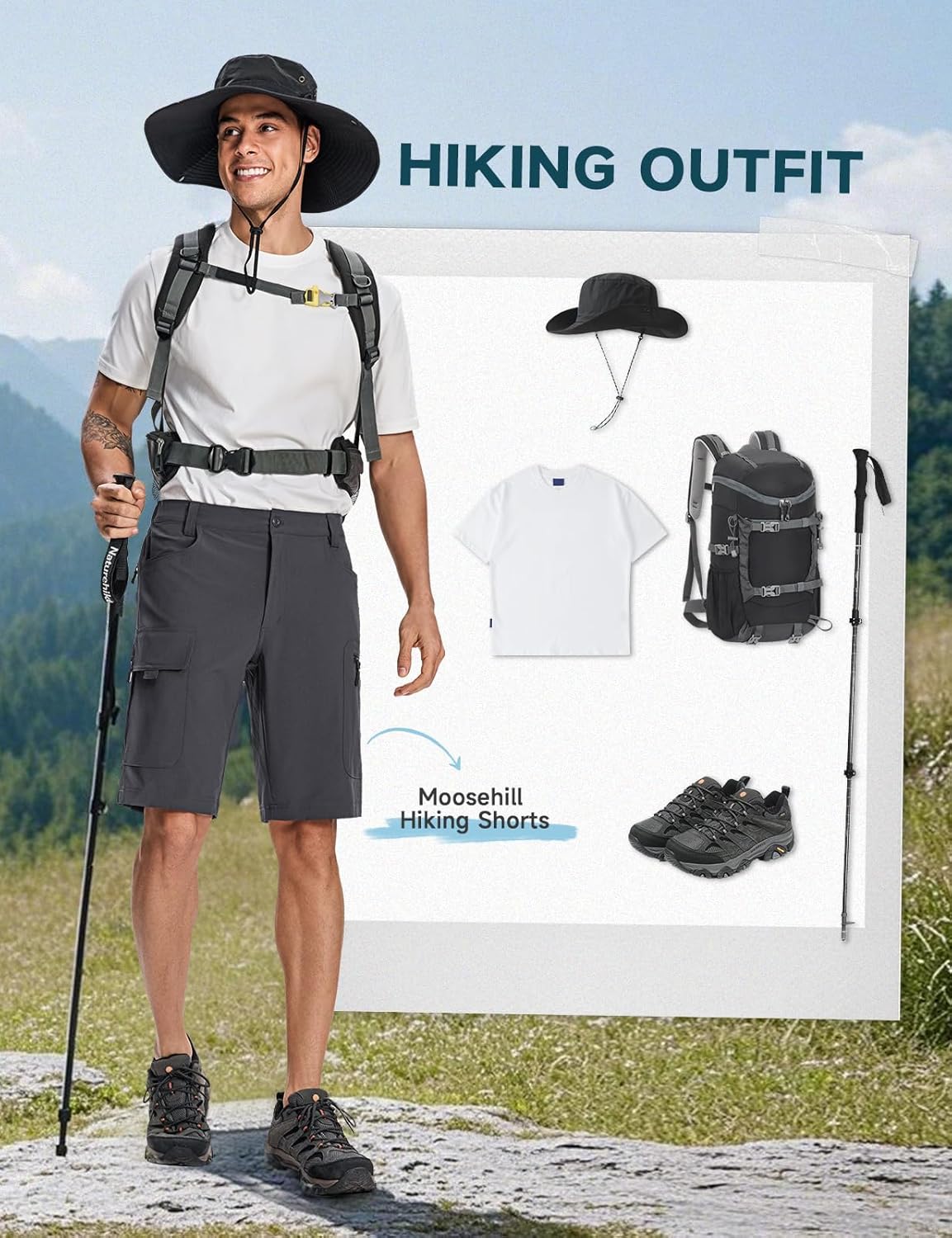 Moosehill Men's Hiking Shorts - Lightweight, Quick-Dry, Water-Resistant | 6 Pockets for Outdoor Adventures