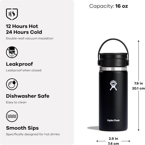 Hydro Flask Flex Sip Coffee Tumbler - Insulated, Leak-Proof Travel Mug | 16 Oz Surf Blue