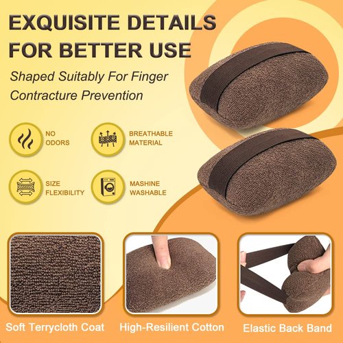 Zelen Palm Grip Protector for Hand Contracture Cushion Palm Splint Guard Finger Contracture Cushion with Elastic Band for Bedridden (Brown, 1 Pair)