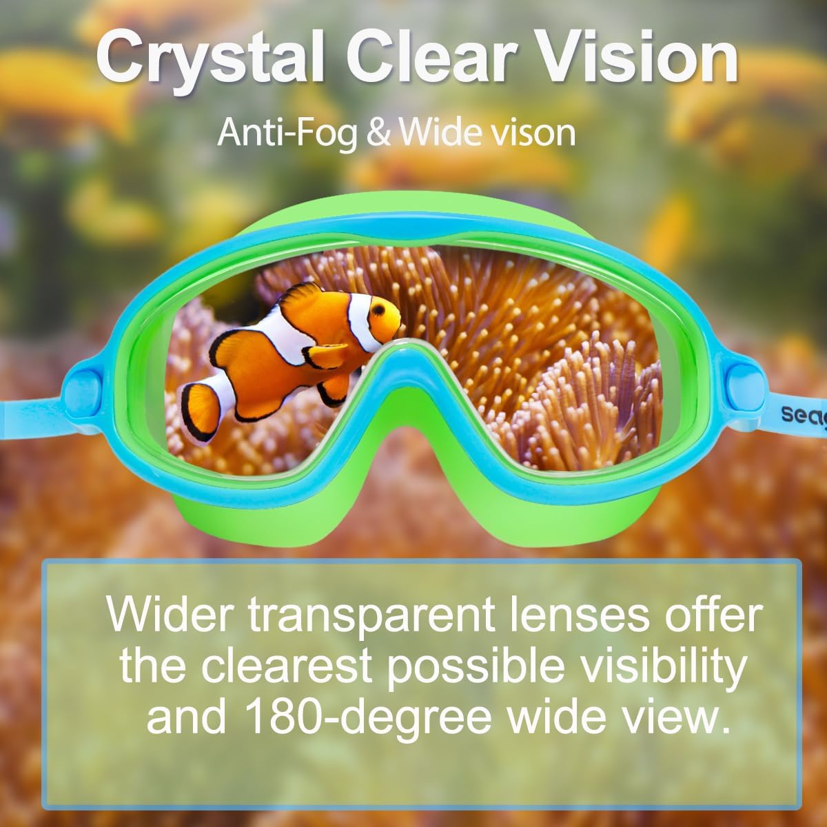 Seago Swim Goggles - Anti-Fog & UV Protection | Wide View Design for Kids Ages 3-14