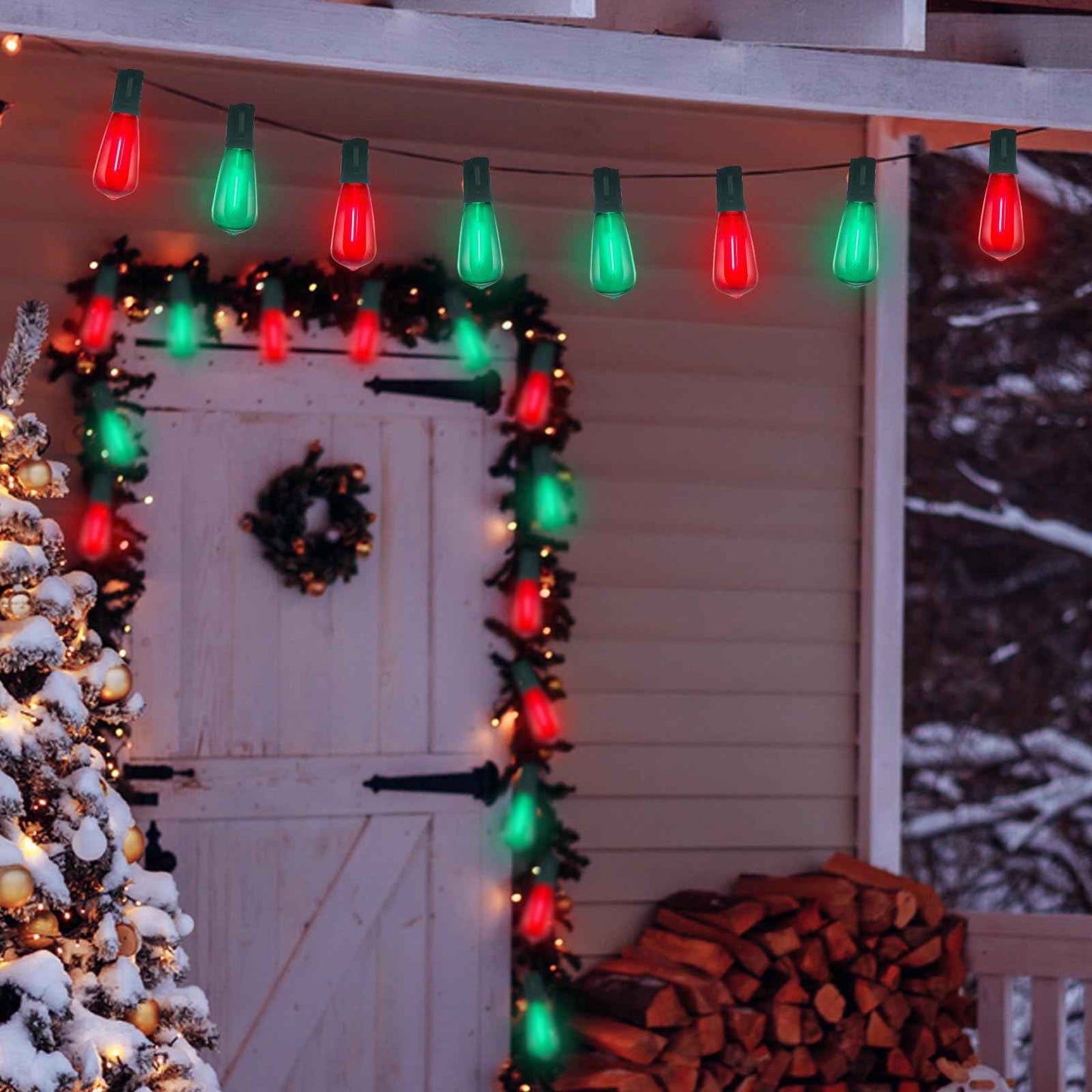 GOOTHY LED ST40 Red and Green Outdoor String Lights, 45FT Patio Lights Waterproof with 30 LED Red Green Shatterproof Bulbs, Hanging Outdoor Light for Home Party Backyard Garden Christmas Decorations