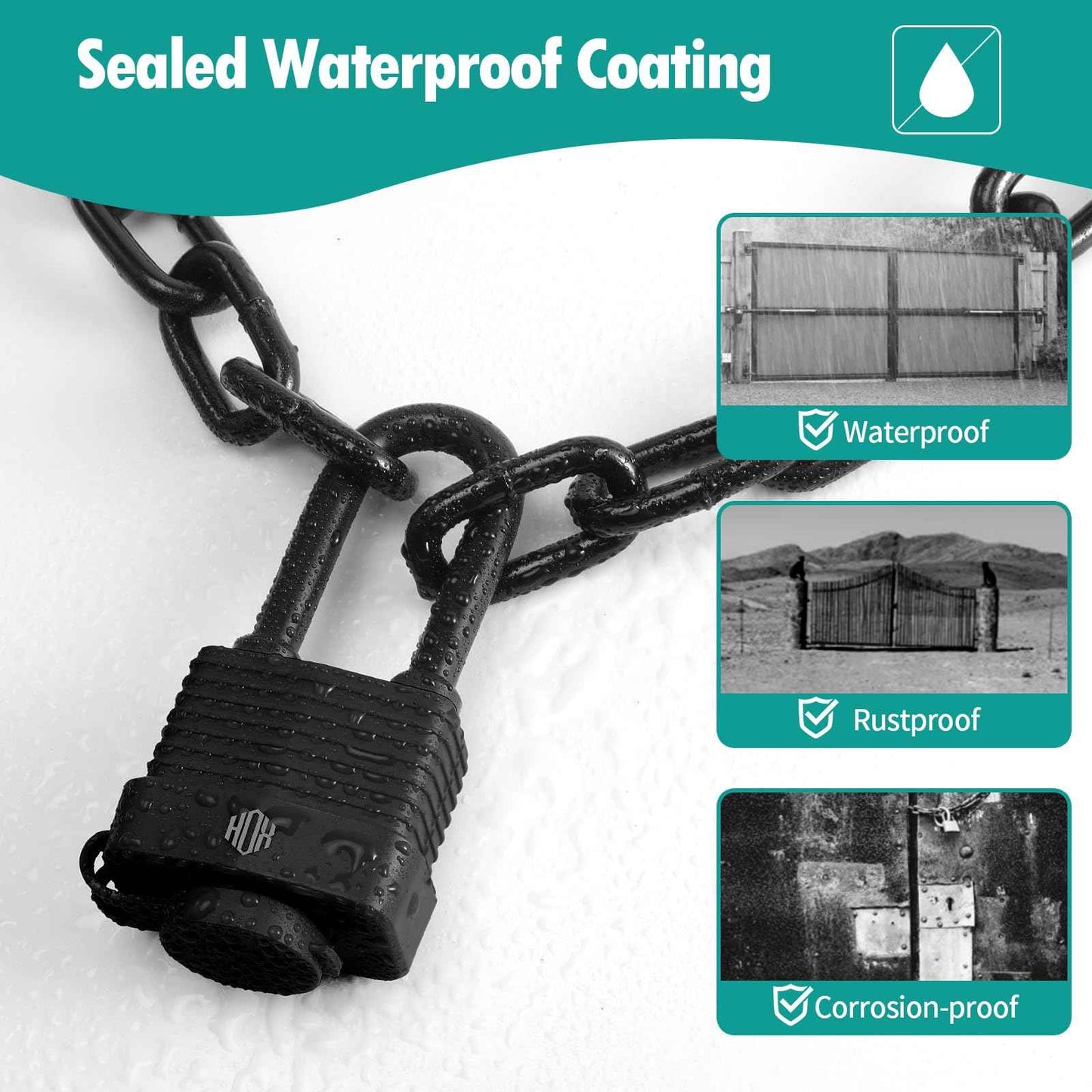 HOX 4-Pack Weather Resistant Padlocks – 40mm Laminated Steel, Chrome Plated with 2-inch Shackle, Vinyl Wrapped, Hardened Steel for Extra Security