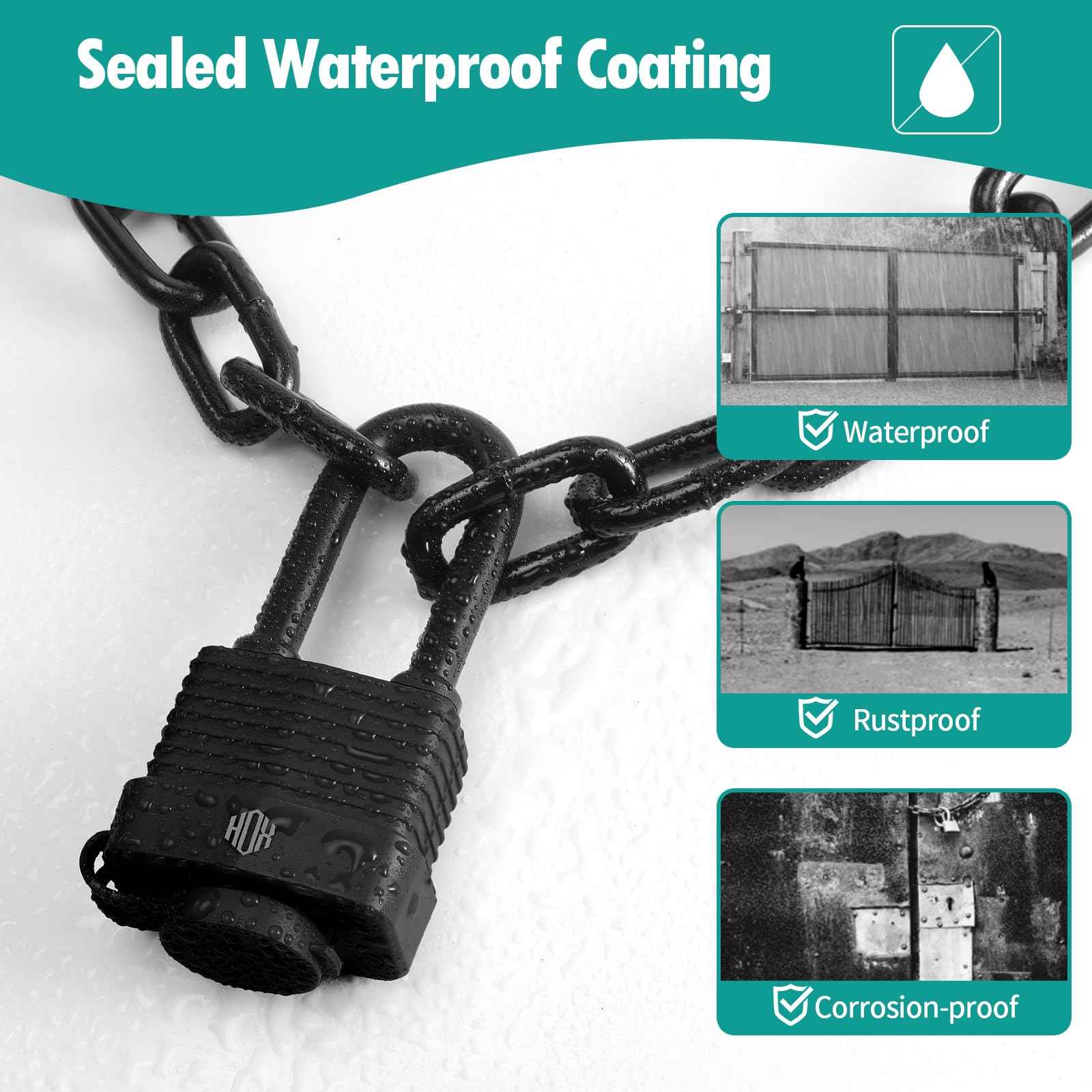 HOX 4-Pack Weather Resistant Padlocks – 40mm Laminated Steel, Chrome Plated with 2-inch Shackle, Vinyl Wrapped, Hardened Steel for Extra Security