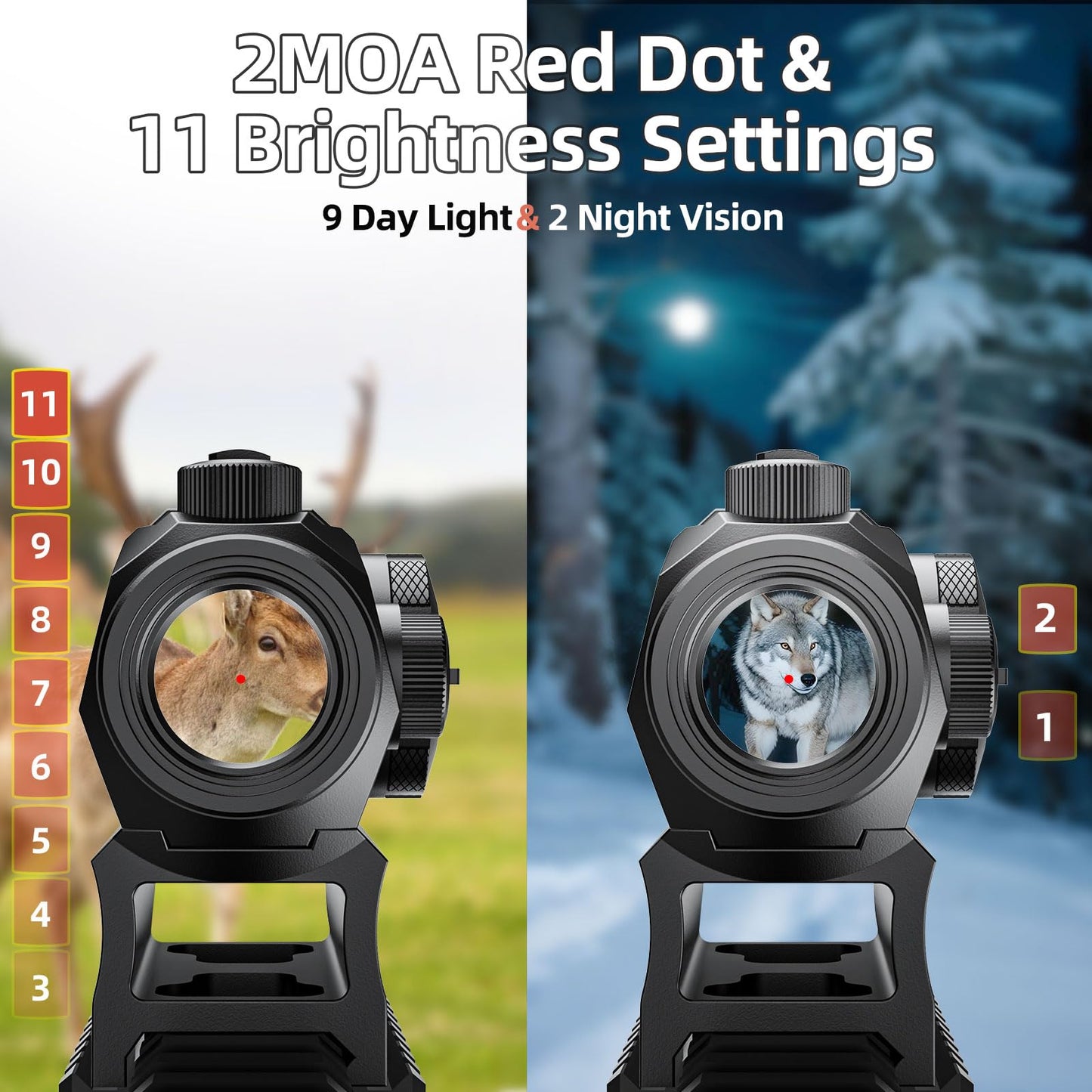 Motion Awake 2MOA Red Dot Sight, 11 Brightness Settings, IPX7 Waterproof Fogproof 1000G Shockproof, 50000H Battery Life 1x20mm Compact Optics with Absolute Co-Witness Mount for 20mm Picatinny Rail