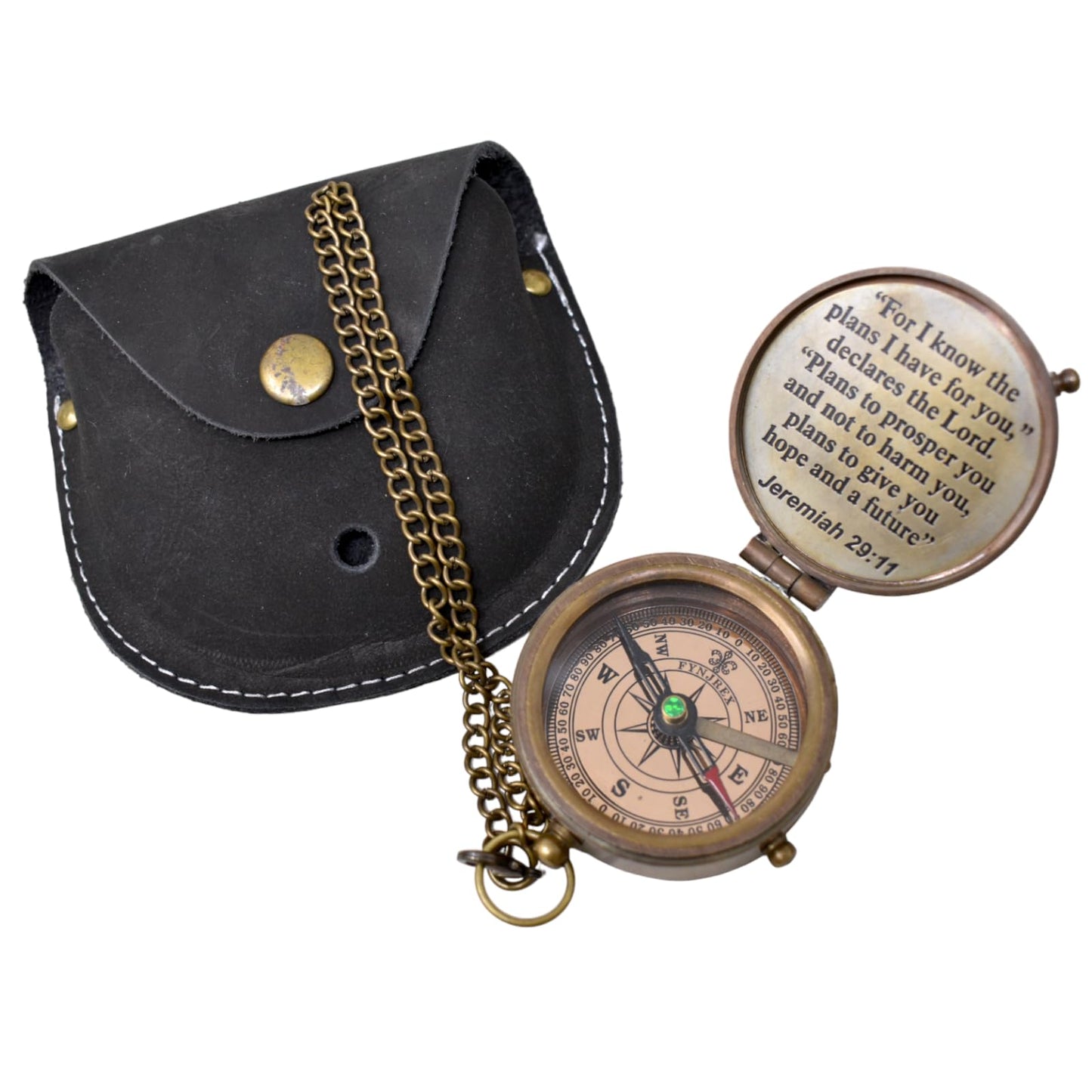 Bible Verse Compass, Christian Compass Religious Gift for Men, Confirmation Gift for Boys Teenage, Catholic Gifts- Baptism Gifts - for i Know Engraved Brass Compass with Leather Pouch