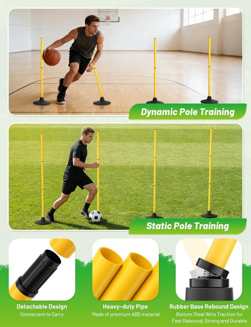 GHB Agility Poles - 50" Rebound Sports Training Poles | 4 Pack Detachable Speed Equipment