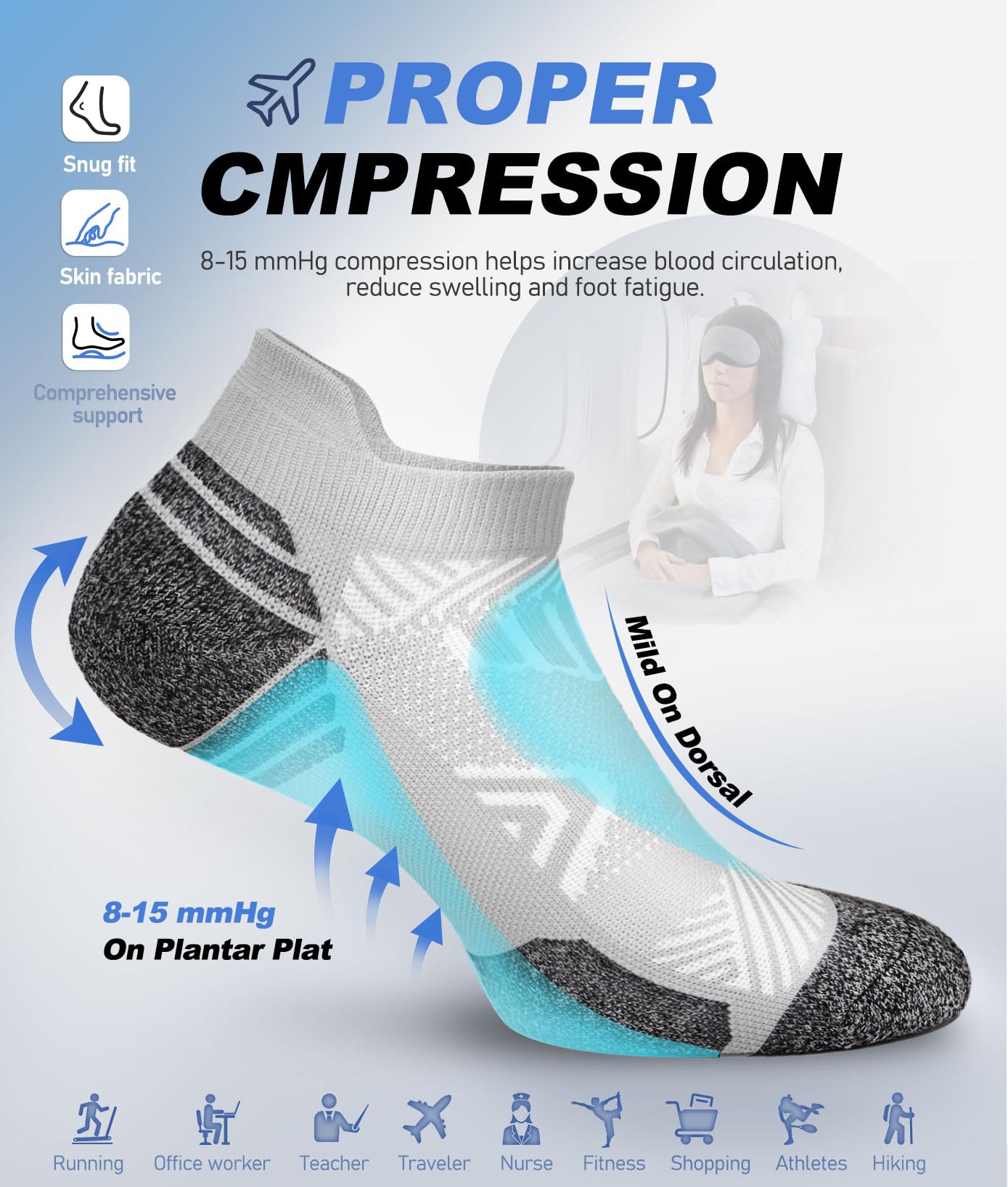 Cushioned Cotton Ankle Compression Socks for Men Women 6 Pairs Wicking Low Cut Arch Support Plantar Fasciitis Socks