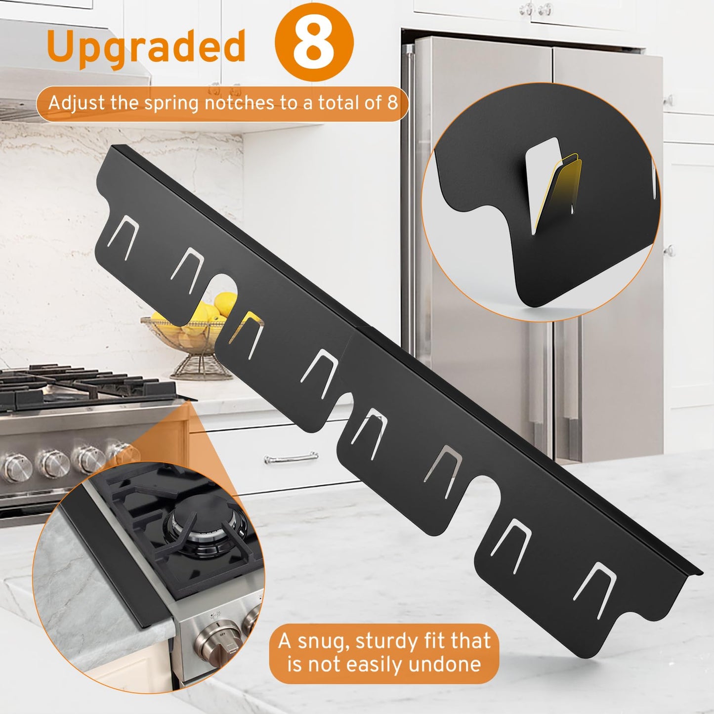 Stop Spills & Crumbs! Stainless Steel Stove Gap Covers (2 Pack) | Heat-Resistant Filler for Gas Stoves & Ovens | Adjustable 13.8" to 27.5" | Non-Slip, Easy Clean, Tool-Free Install (Black)