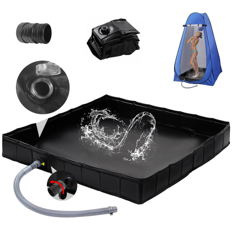 Upgraded Portable Shower Pan 41" x 41" x 5" with Mesh Storage Bag, Foldable Camping Shower Base & Floor with Detachable Drain Pipe Ideal for Camping, RV, Outdoor, Indoor and Portable Shower Stall