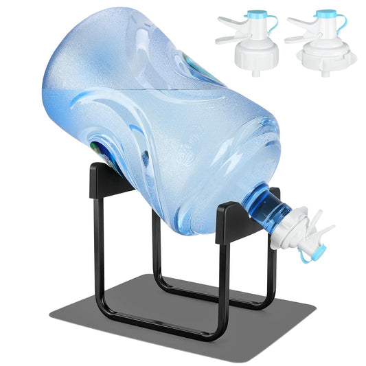 Stainless Steel 3-5 Gallon Water Jug Stand and 2 Dispenser Valves, Rust-Resistant Non Slip Water Stand with BPA Free Fast Flow Water Spout Fits Both 52mm and 55mm Bottles 2 CAPS Included