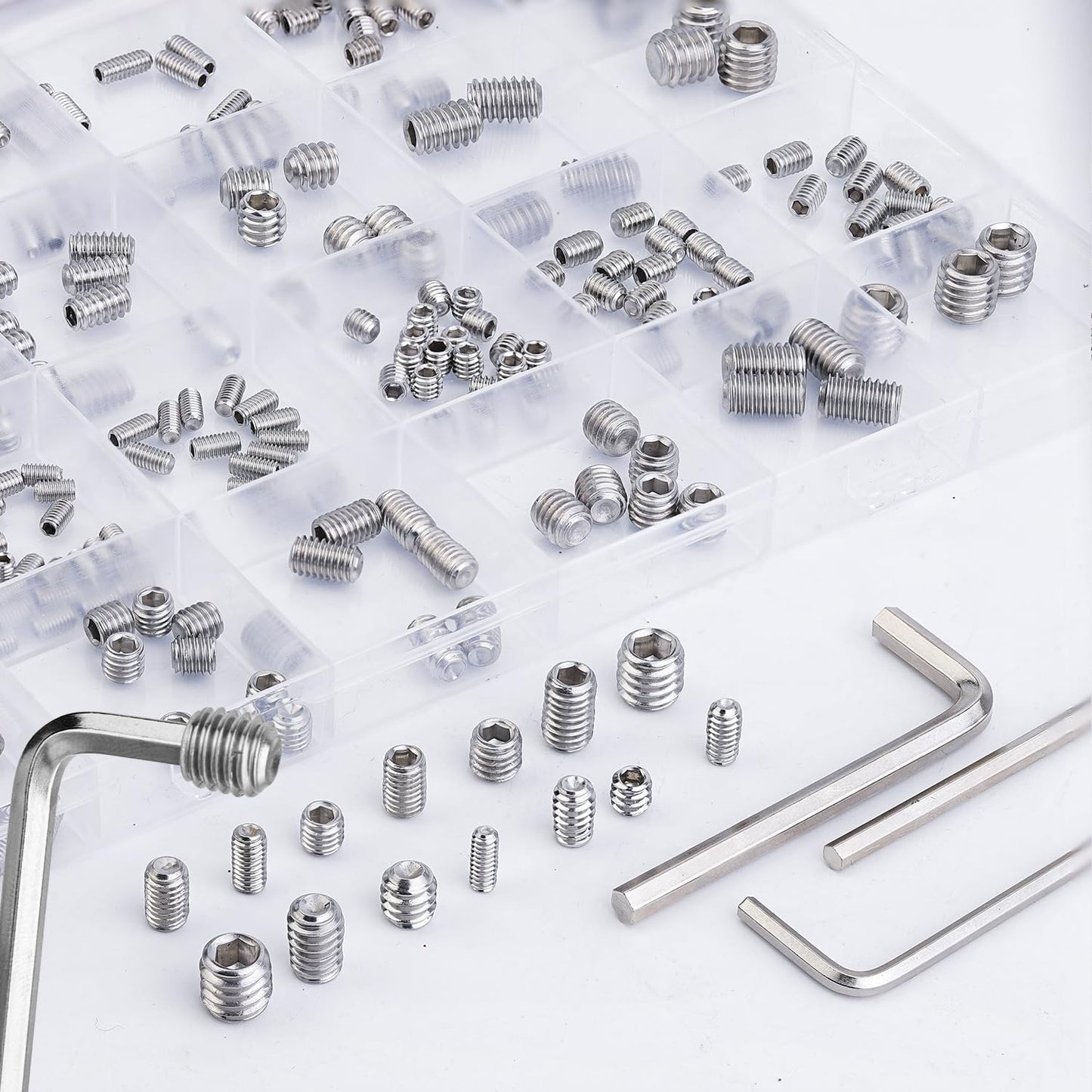 360 Pcs 25 Size Set Screw Assortment Kit Metric & SAE Allen Set Screws for Bathroom Fixture 304 Stainless Steel Internal Hex Drive Cup-Point for Door Knob, Faucets(M3-M8, 1/8"-40 to 5/16"-18)