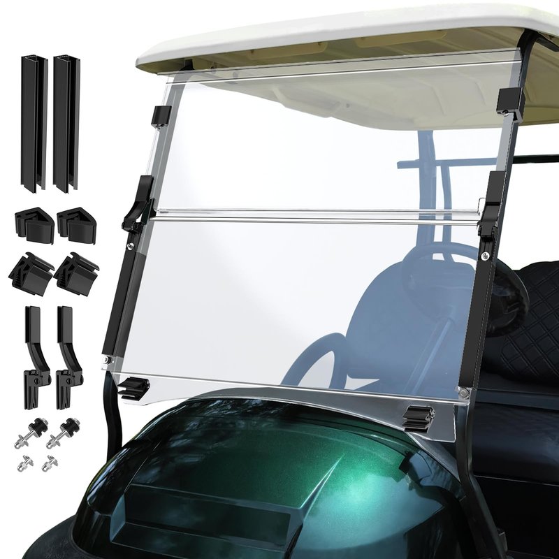 Upgraded Club Car Precedent Windshield,Golf Cart Windshield for Precedent/Tempo/Onward (2004-Up)– Heavy Duty Hinges, Foldable, Anti-UV & Impact Resistant, 5MM Thick PC Material, 37.6"W X 33.2"H