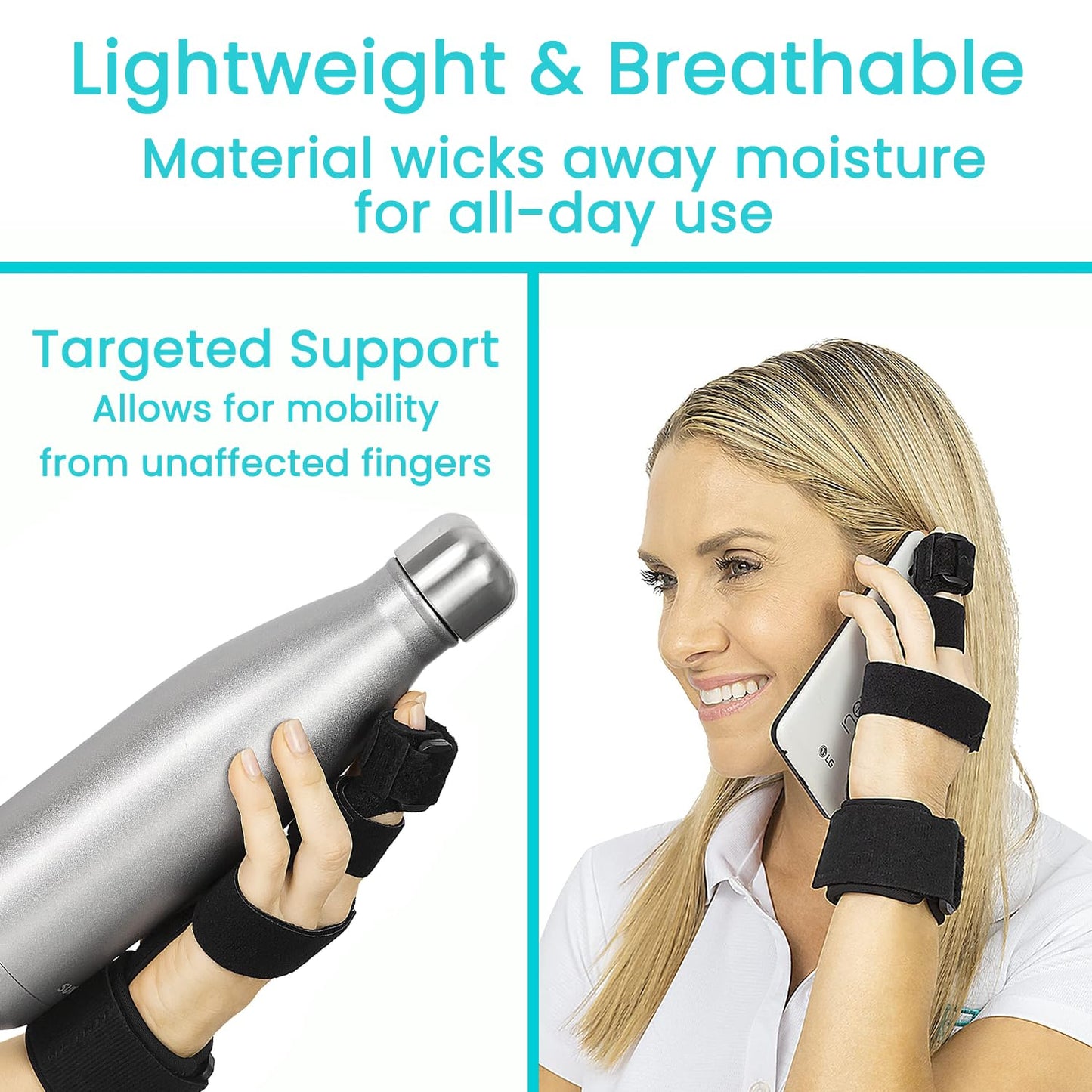 Vive Full Trigger Finger Splint - Hand and Wrist Brace Support - Adjustable Locking Straightener - Straightening Immobilizer Treatment For Sprains, Pain Relief, Arthritis, Tendonitis (Black)