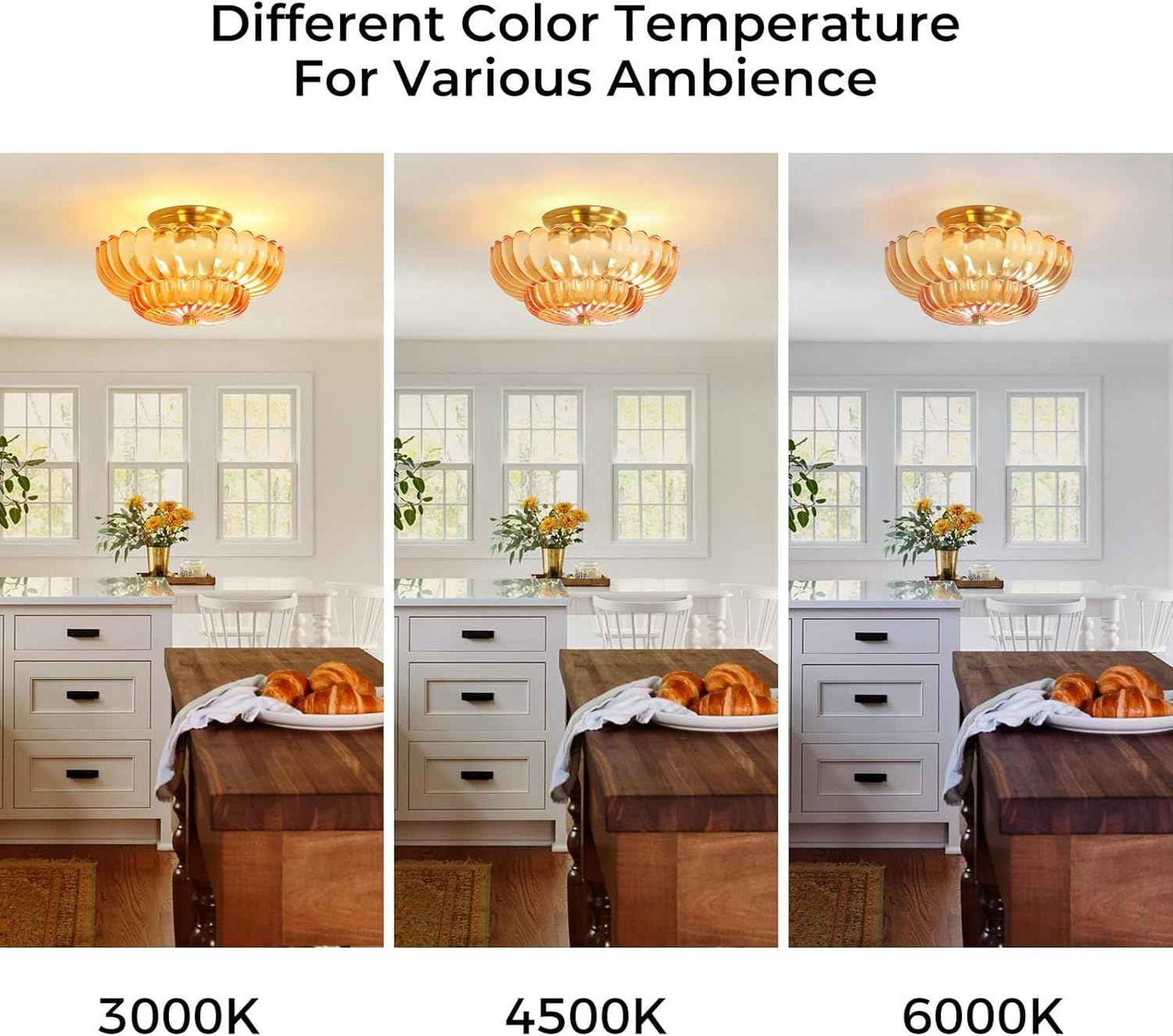 Modern Semi Flush Mount Ceiling Light Fixture with Brown Glass & Black Base - Ideal for Living Room, Kitchen, Bedroom, Hallway (Bulb Not Included)