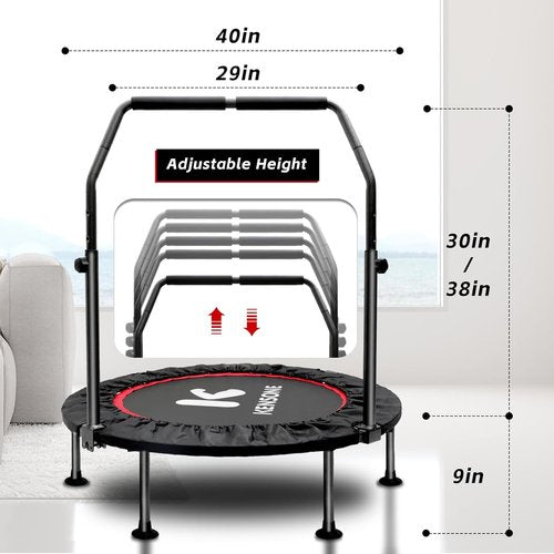 KENSOINE Foldable Mini Trampoline - Indoor Fitness Rebounder for Kids & Adults | Adjustable Foam Handle, Max Load 450 lbs