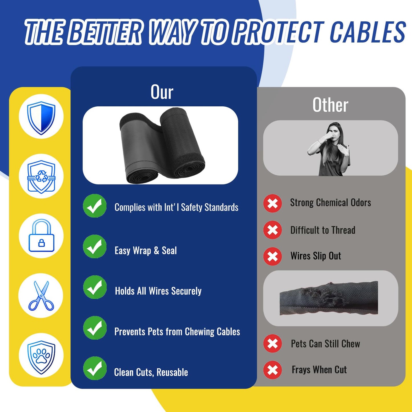 Flauzmann 1/2" - 6.6FT Chew Proof Cat Cord Protector（Hook & Loop Split Sleeve for Pets - Cat/Dog Proof Cable Management Sleeve for Office USB Computer Audio Cables, Flexible Wire Cover - Black