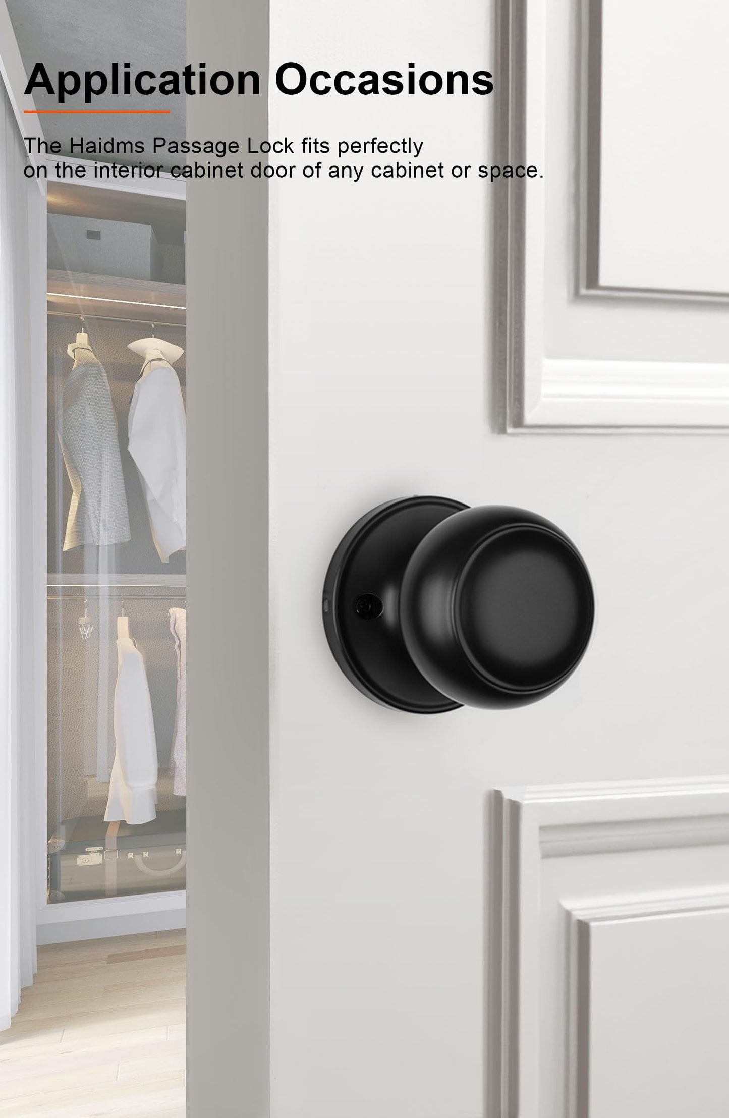 Haidms 1 Pack Black Dummy Door Knob, Half Matte Black No-Turning Dummy Closet Doors Single-Sided Door Locks (2 Pieces/1 Pair)