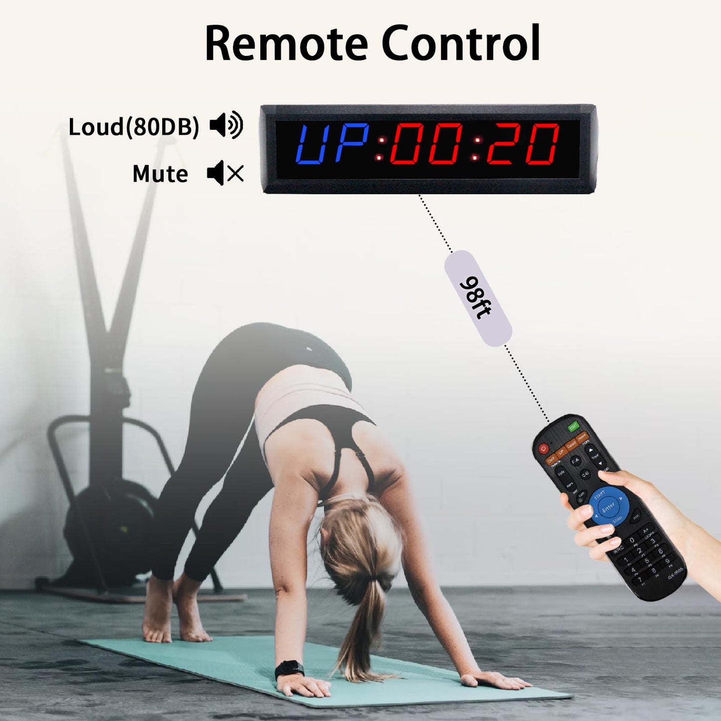 Gym Timer with Remote Control,1.8 Inch Digital Display with Customizable Training Timing, Time Clock,Countdown & Countup,Stopwatch,Interval Timer for HomeGYMOfficeGarage